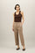 Braune Cropped-Hose aus Leinenmischung mit Fischgrätmuster