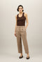 Braune Cropped-Hose aus Leinenmischung mit Fischgrätmuster