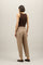 Braune Cropped-Hose aus Leinenmischung mit Fischgrätmuster