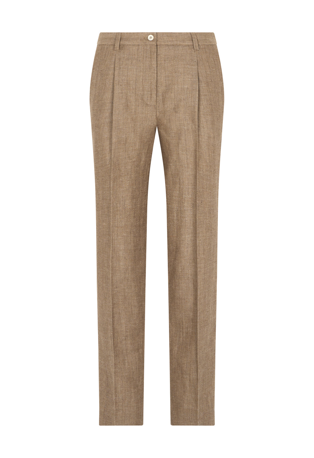 Braune Cropped-Hose aus Leinenmischung mit Fischgrätmuster