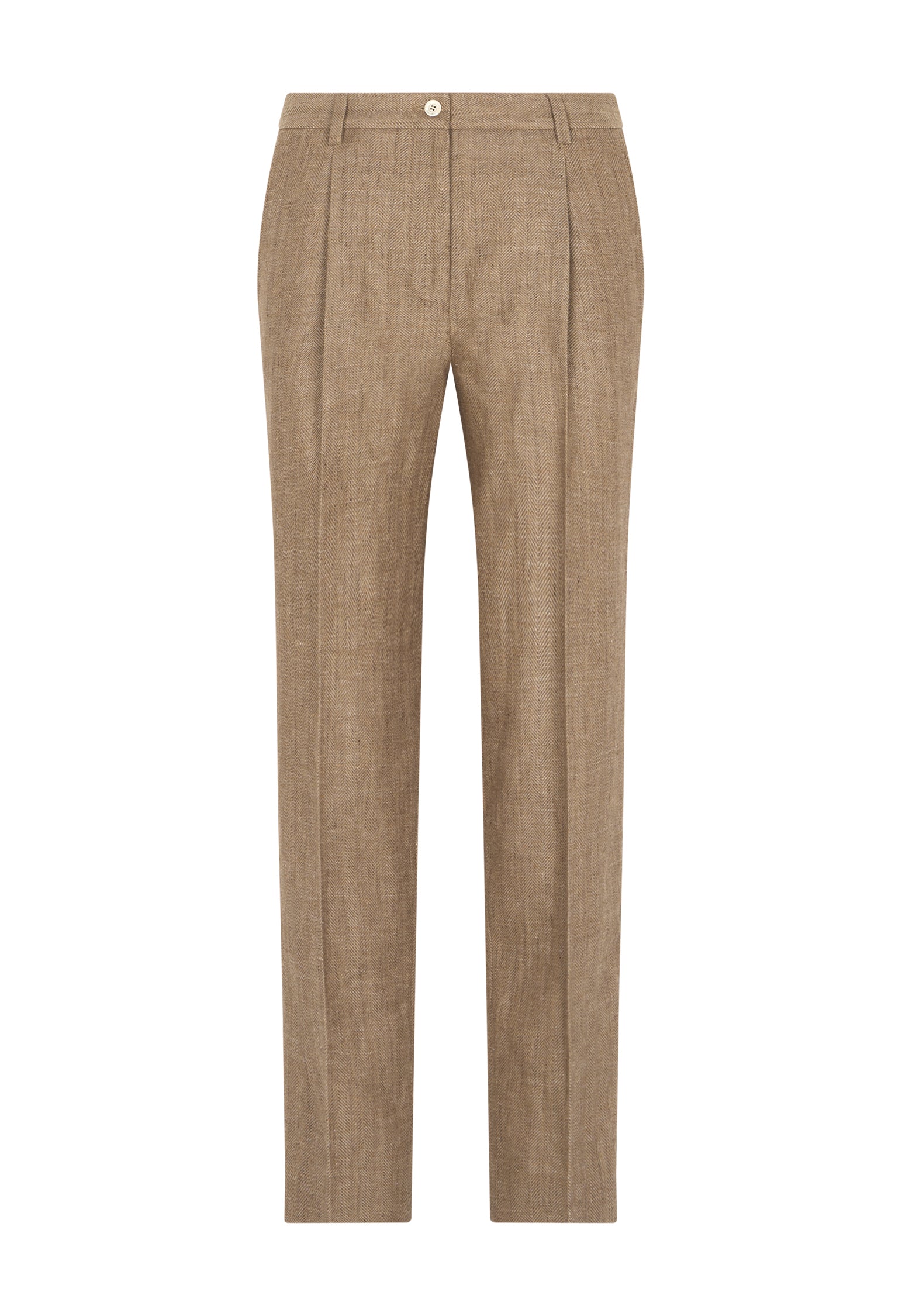Braune Cropped-Hose aus Leinenmischung mit Fischgrätmuster