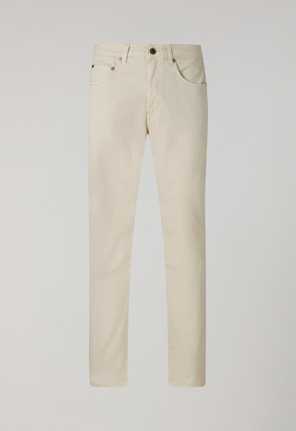 Beige stückgefärbte Five-Pocket-Hose aus Baumwolle und Seide