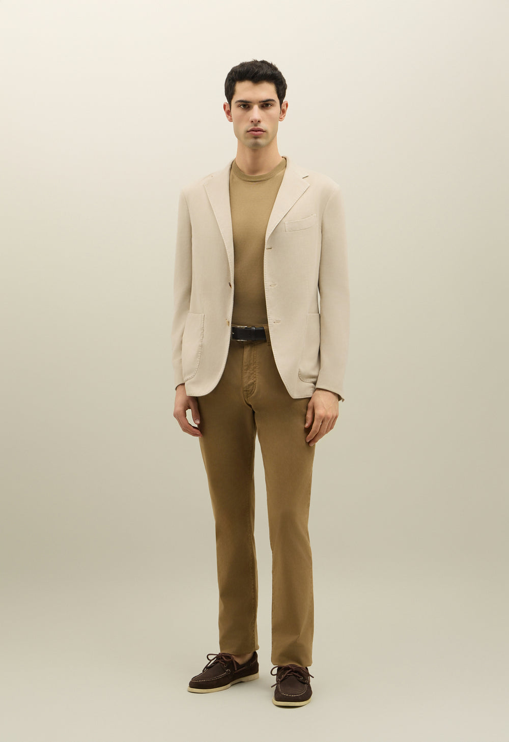 Light Brown Garment Dyed Cotton Silk 5-Pocket Trousers
