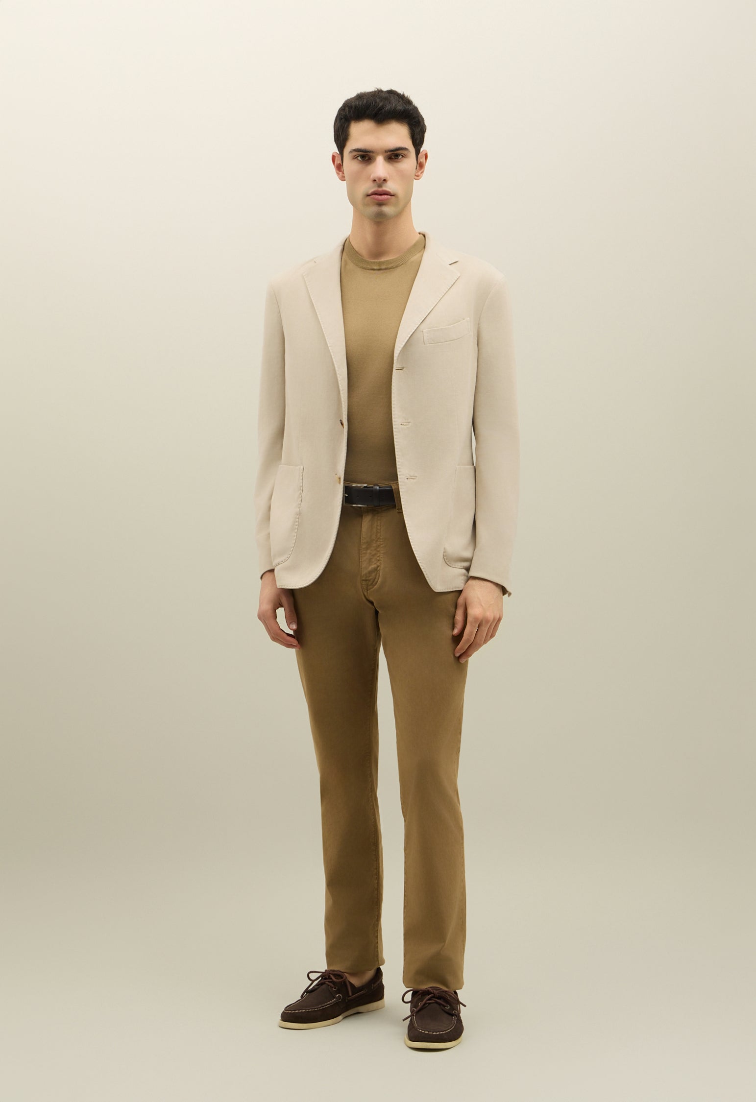 Pantalone 5 tasche in cotone e seta tinti in capo marrone chiaro
