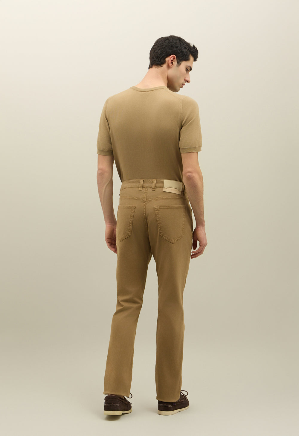Light Brown Garment Dyed Cotton Silk 5-Pocket Trousers
