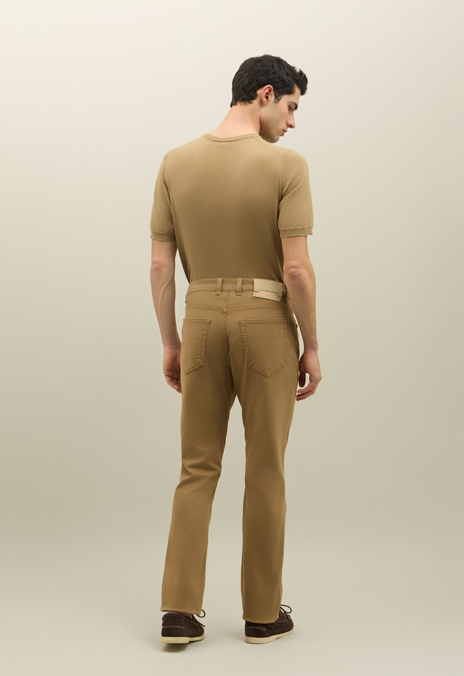 Light Brown Garment Dyed Cotton Silk 5-Pocket Trousers
