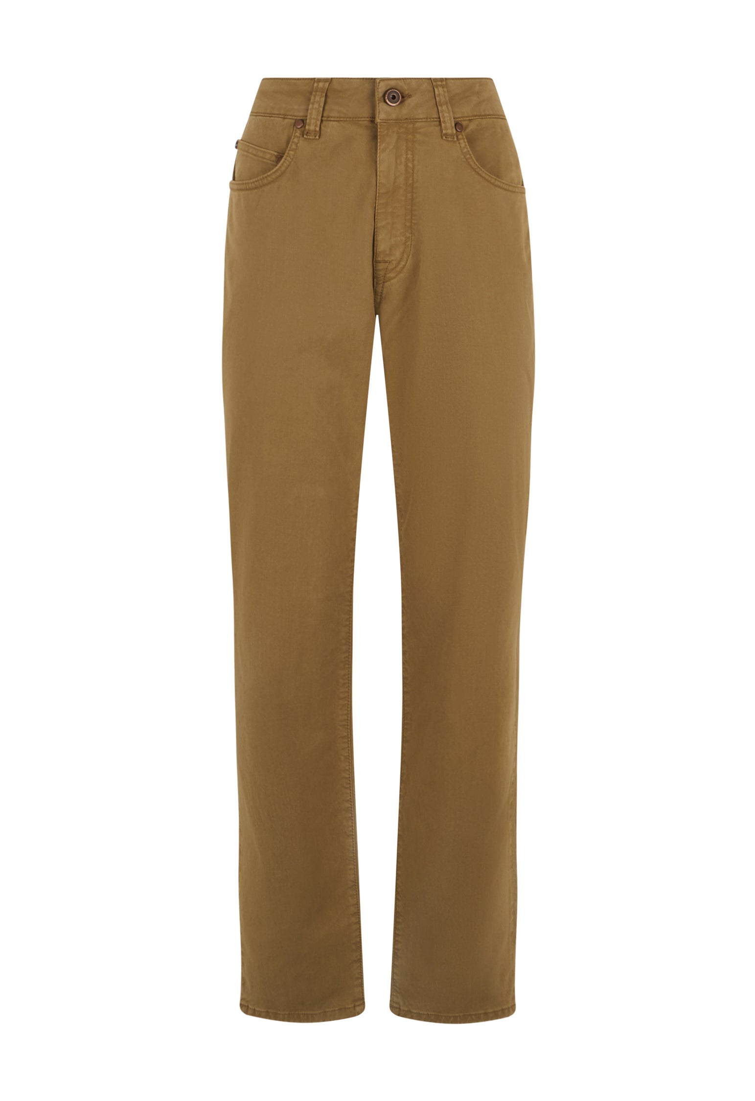 Light Brown Garment Dyed Cotton Silk 5-Pocket Trousers
