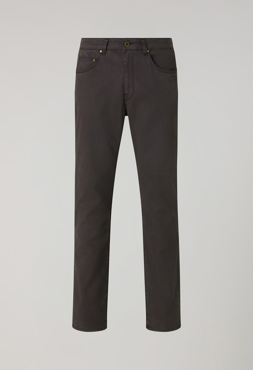 Braune stückgefärbte Five-Pocket-Hose aus Baumwolle und Seide