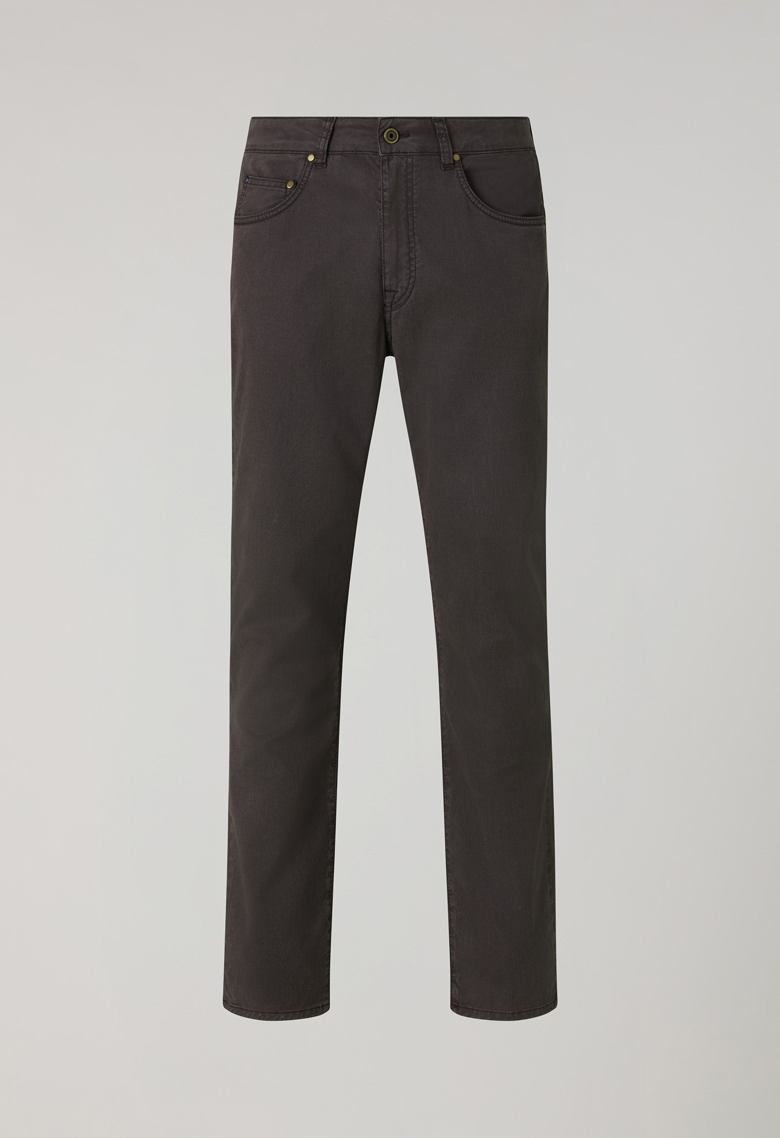 Braune stückgefärbte Five-Pocket-Hose aus Baumwolle und Seide