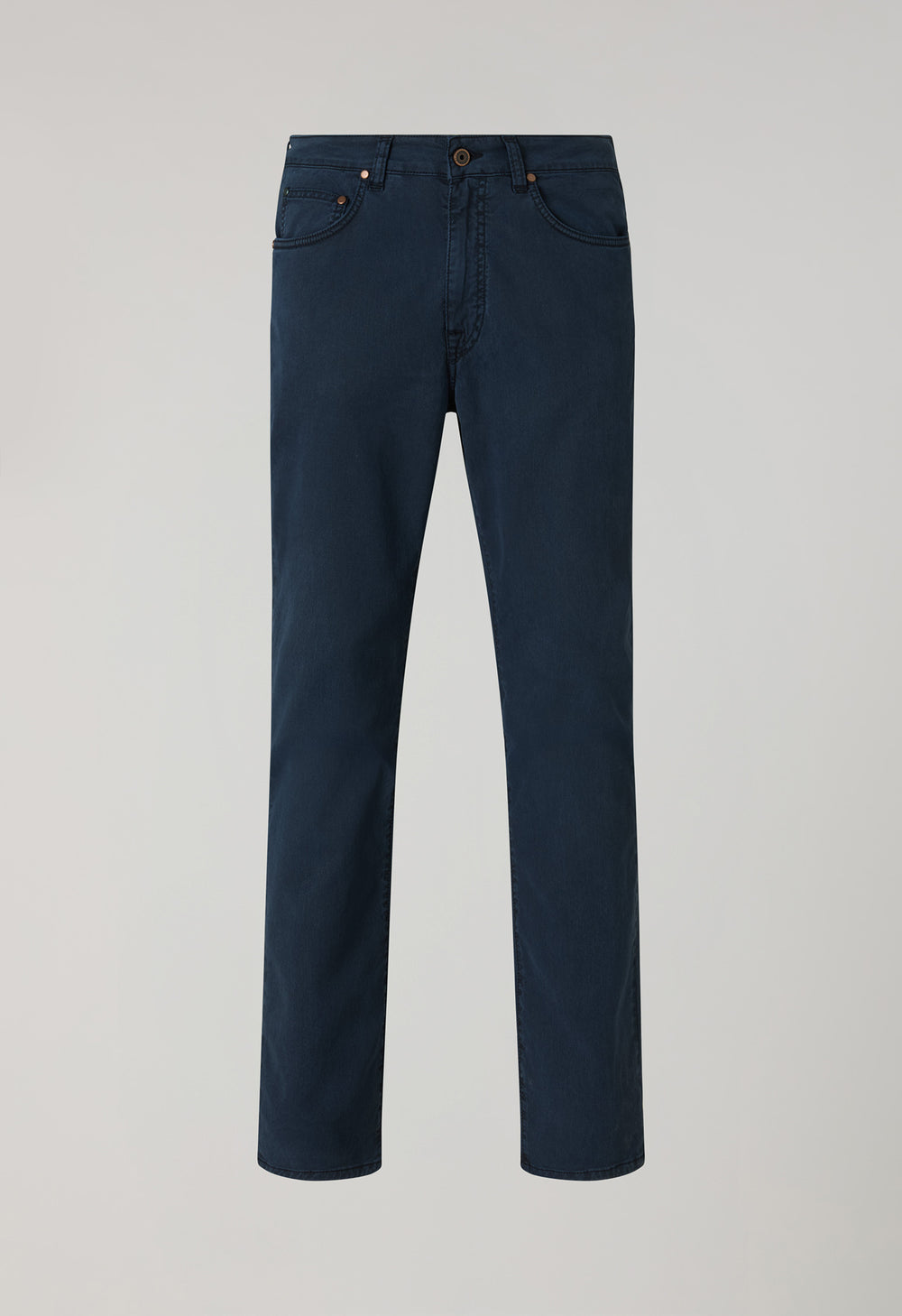 Blaue stückgefärbte Five-Pocket-Hose aus Baumwolle und Seide