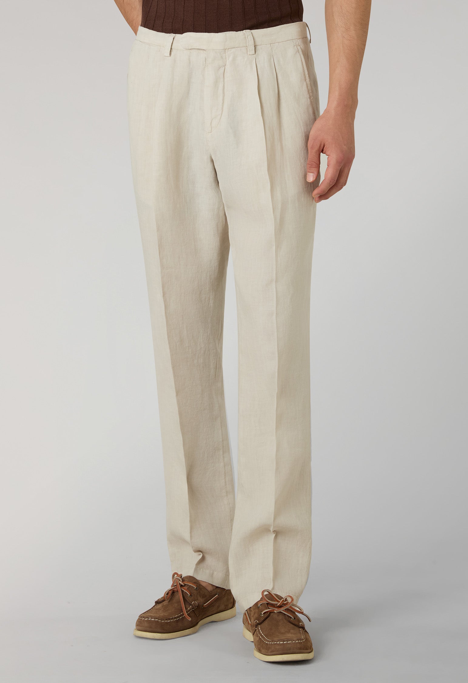 Beige Garment Dyed Linen Napoli Trousers