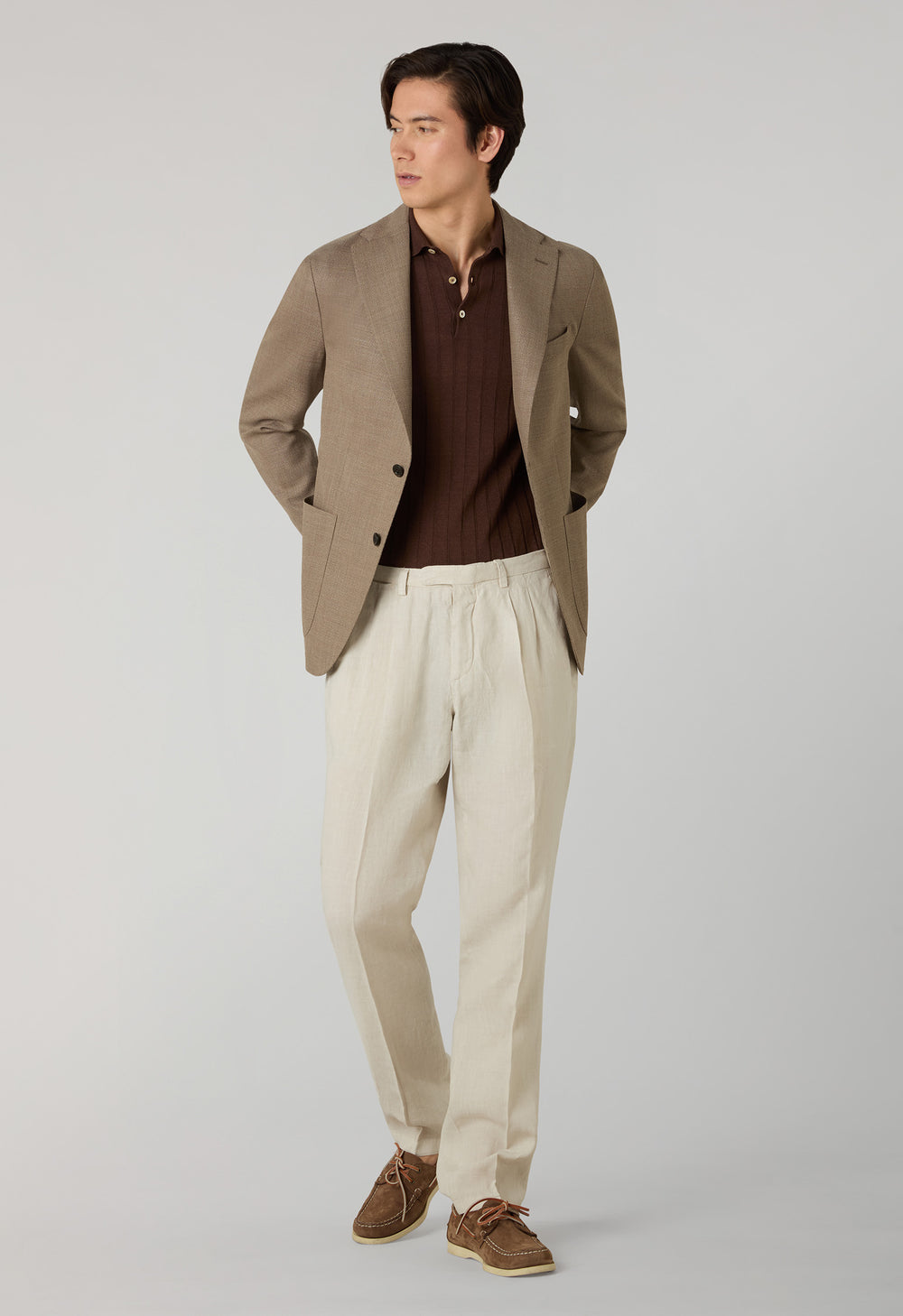 Beige Garment Dyed Linen Napoli Trousers