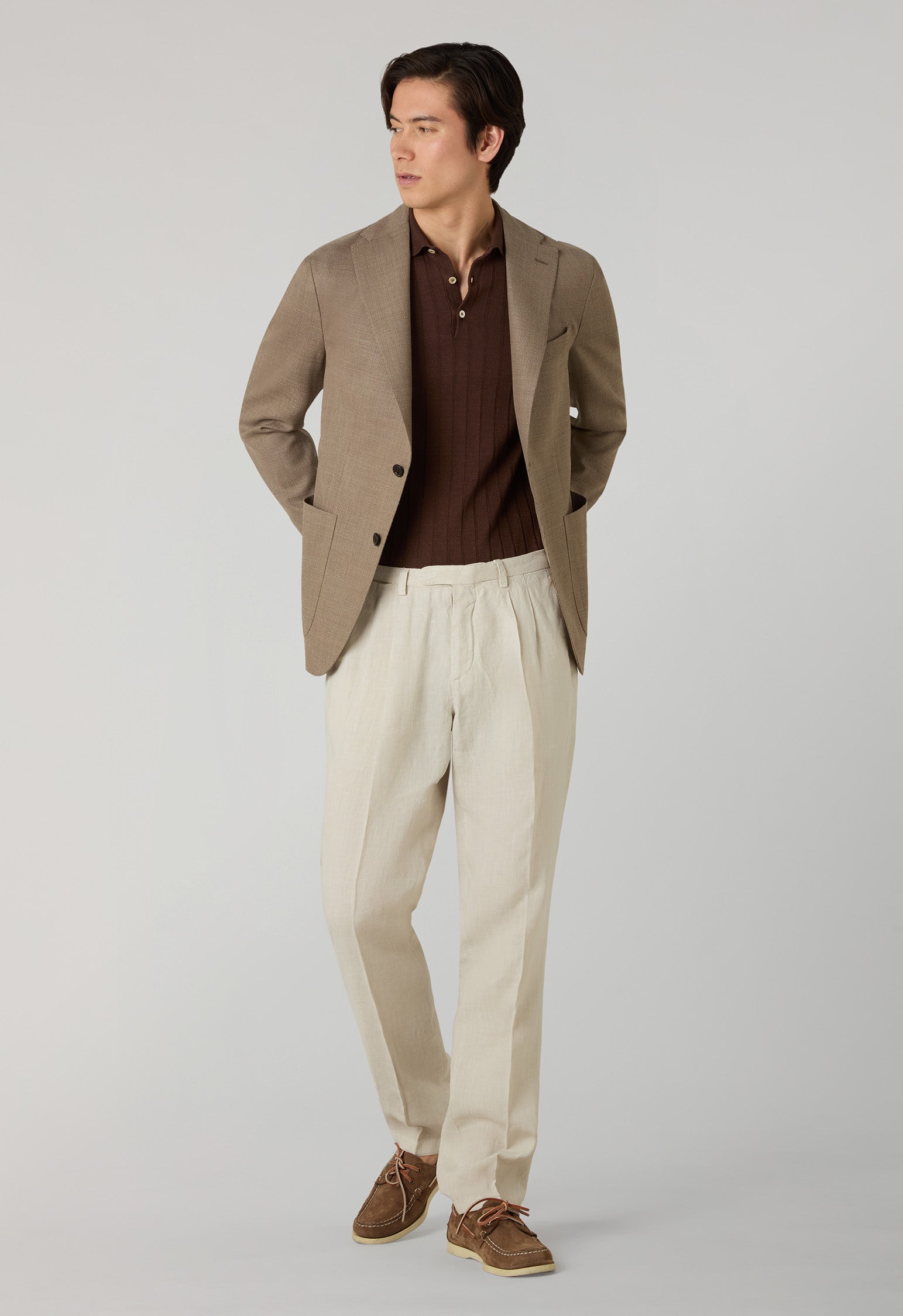 Beige Garment Dyed Linen Napoli Trousers