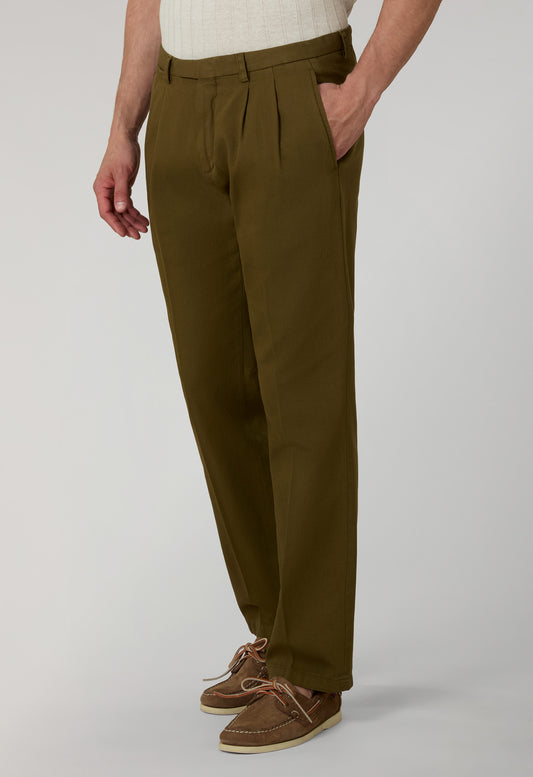 Light Brown Garment Dyed Stretch Cotton Napoli Trousers