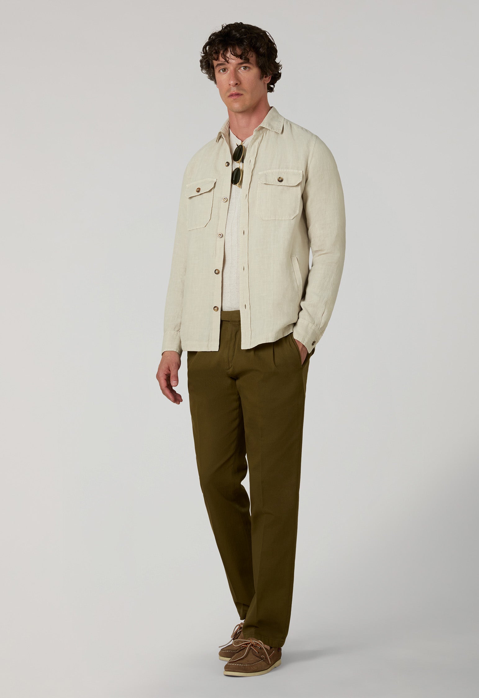Light Brown Garment Dyed Stretch Cotton Napoli Trousers
