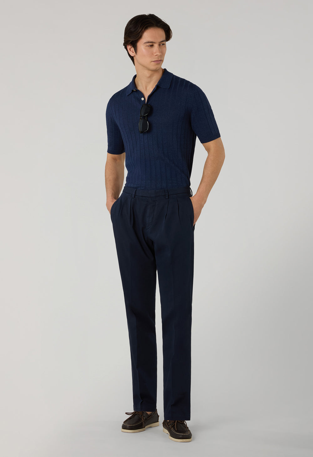 Blue Garment Dyed Stretch Cotton Napoli Trousers