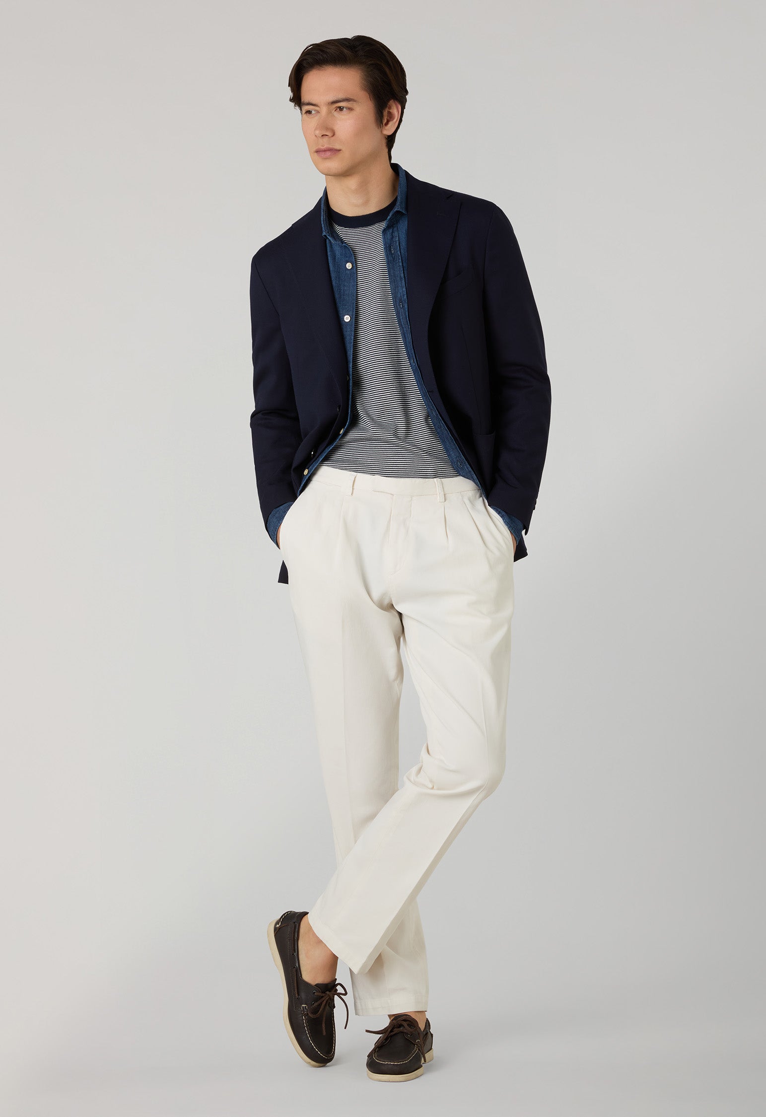 Ice White Garment Dyed Stretch Cotton Napoli Trousers