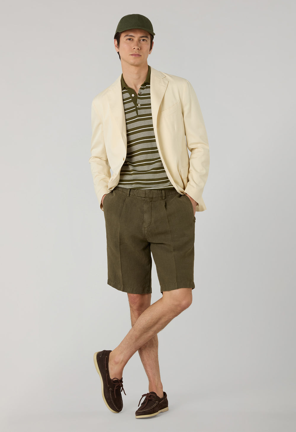 Light Brown Garment Dyed Linen Bermuda