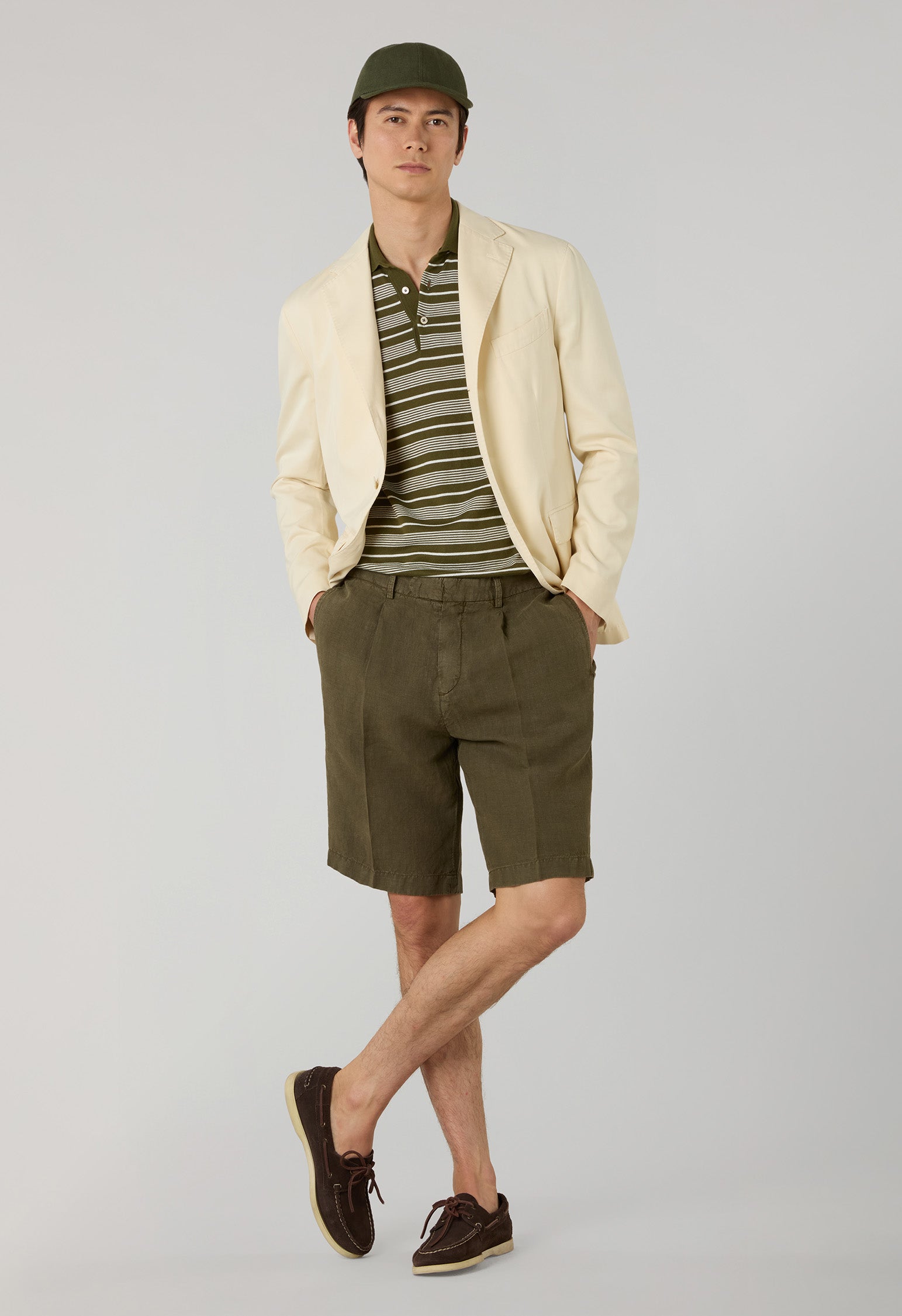 Light Brown Garment Dyed Linen Bermuda