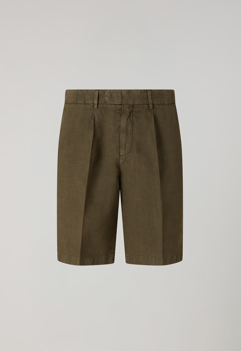 Light Brown Garment Dyed Linen Bermuda