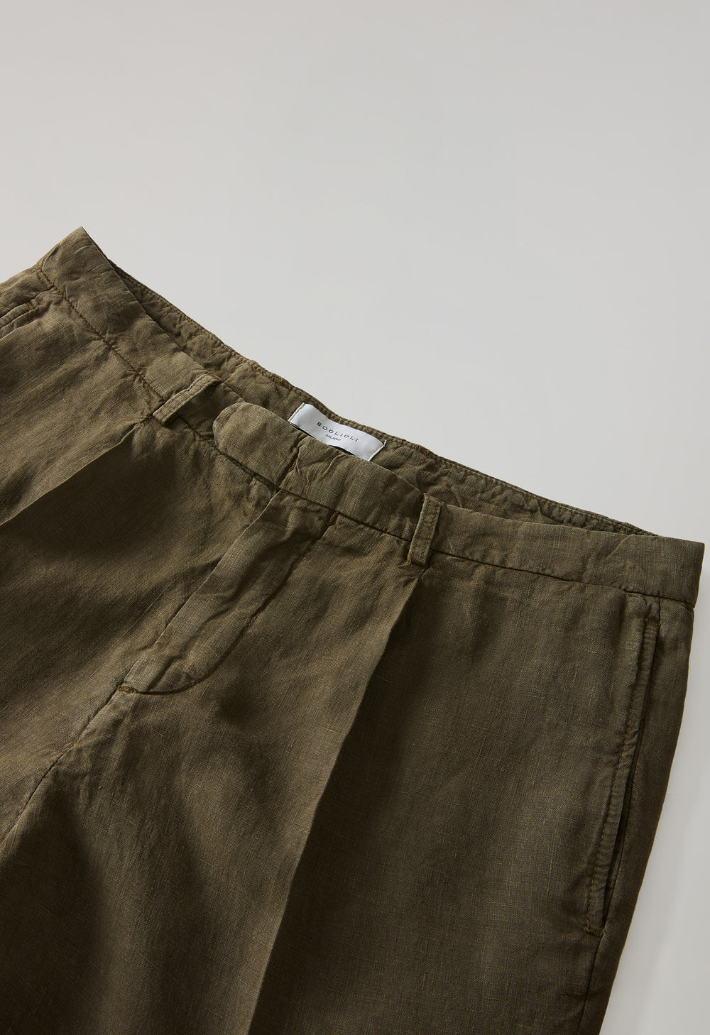 Light Brown Garment Dyed Linen Bermuda