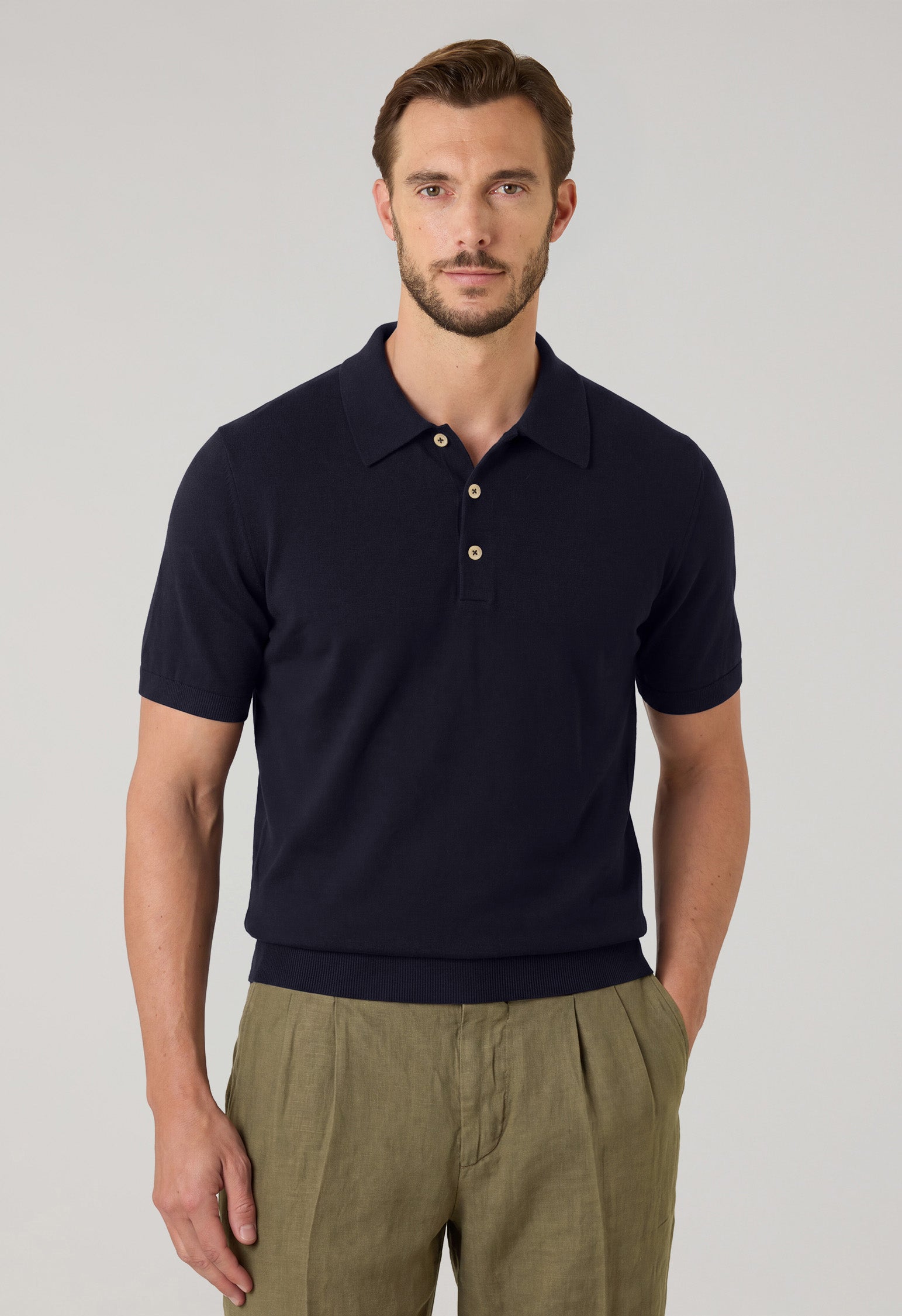 Polo a maniche corte in lana blu