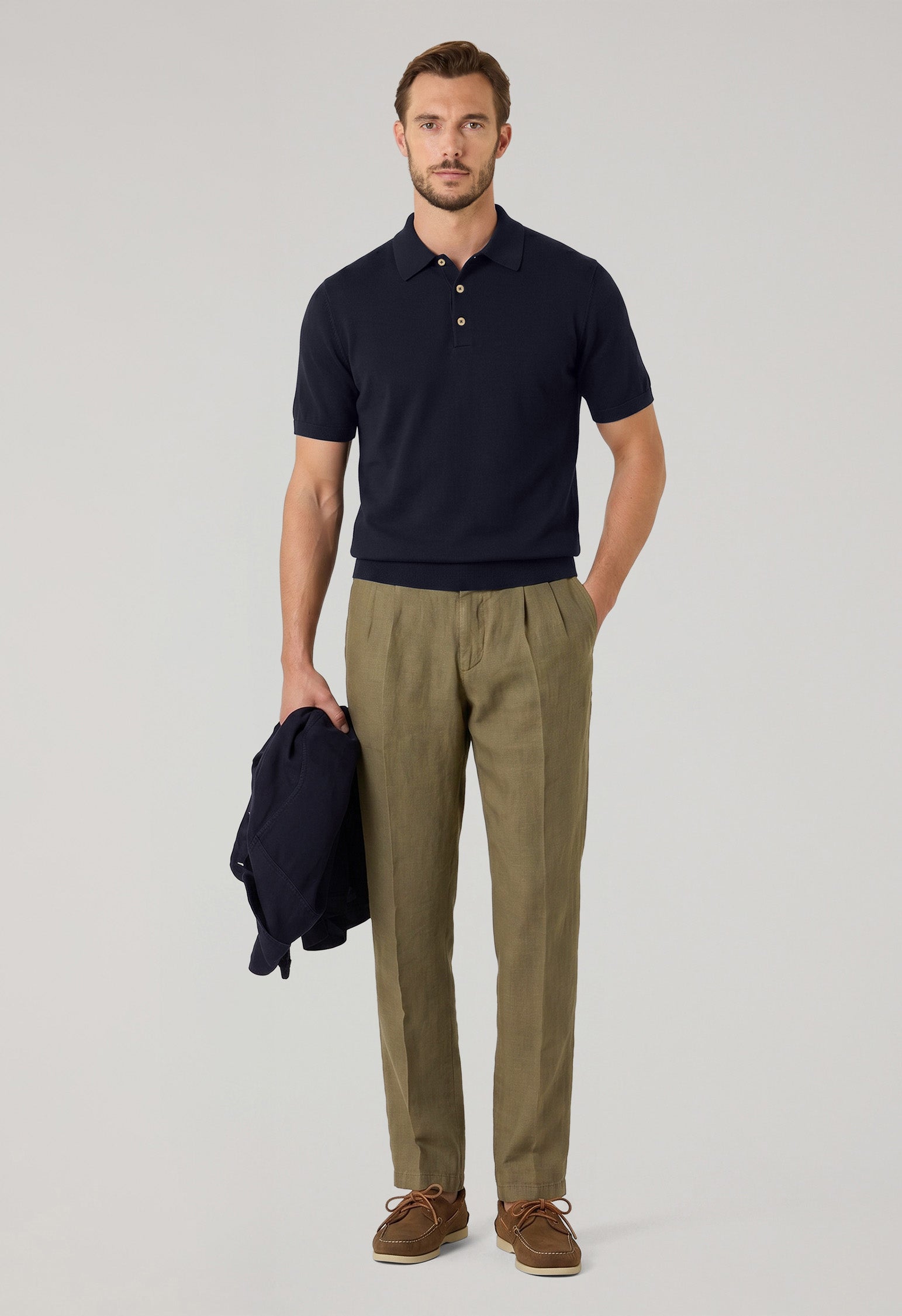 Kurzärmliges Poloshirt aus blauer Wolle
