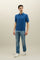 Blaues stückgefärbtes Kurzarm-Poloshirt aus Baumwolle
