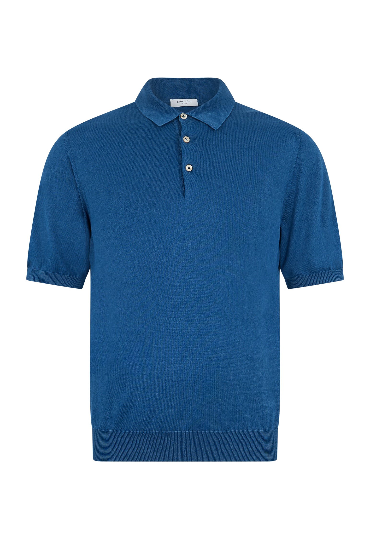 Blaues stückgefärbtes Kurzarm-Poloshirt aus Baumwolle