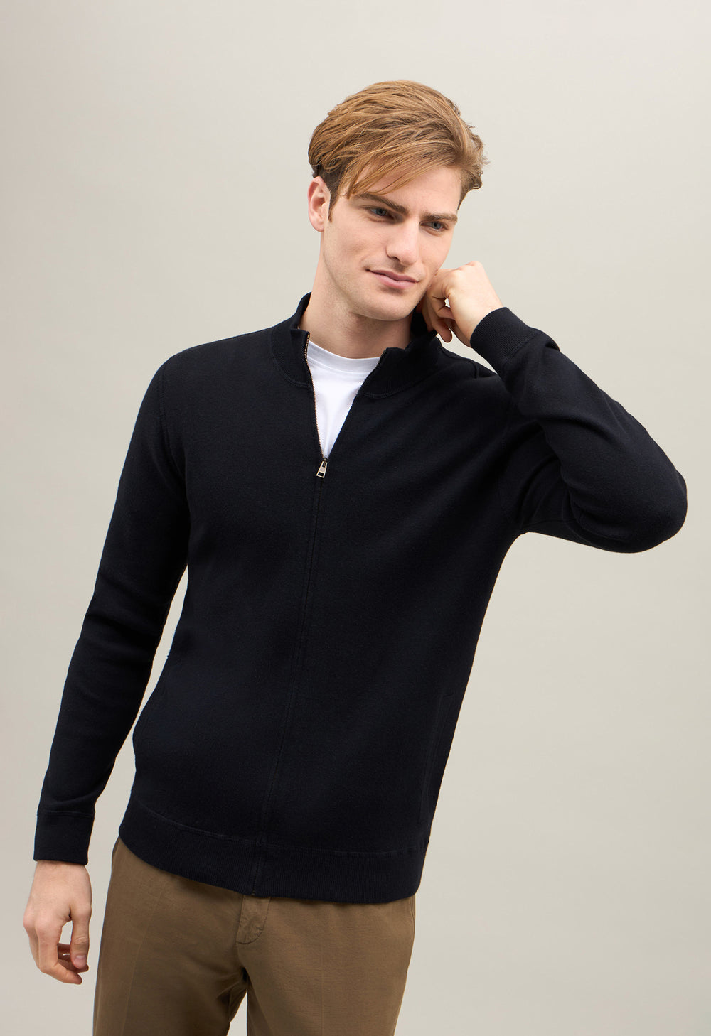 Blue Cotton Cashmere knitted Bomber