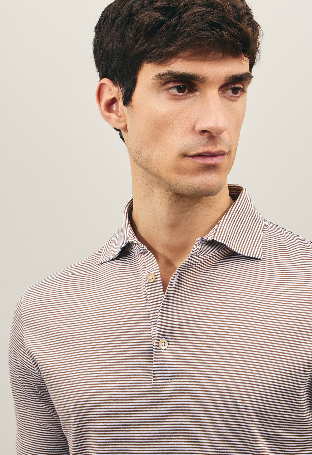 Brown Cotton striped short sleeve Polo