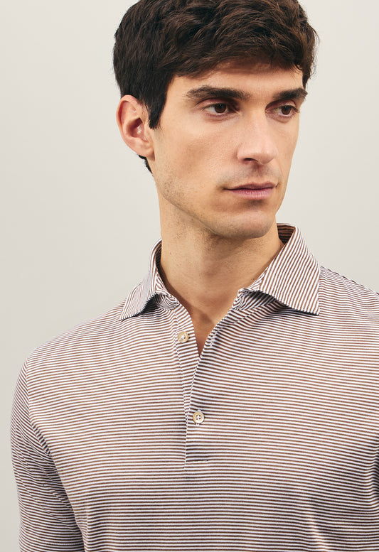 Braunes Gestreiftes Kurzarm-Poloshirt aus Baumwolle