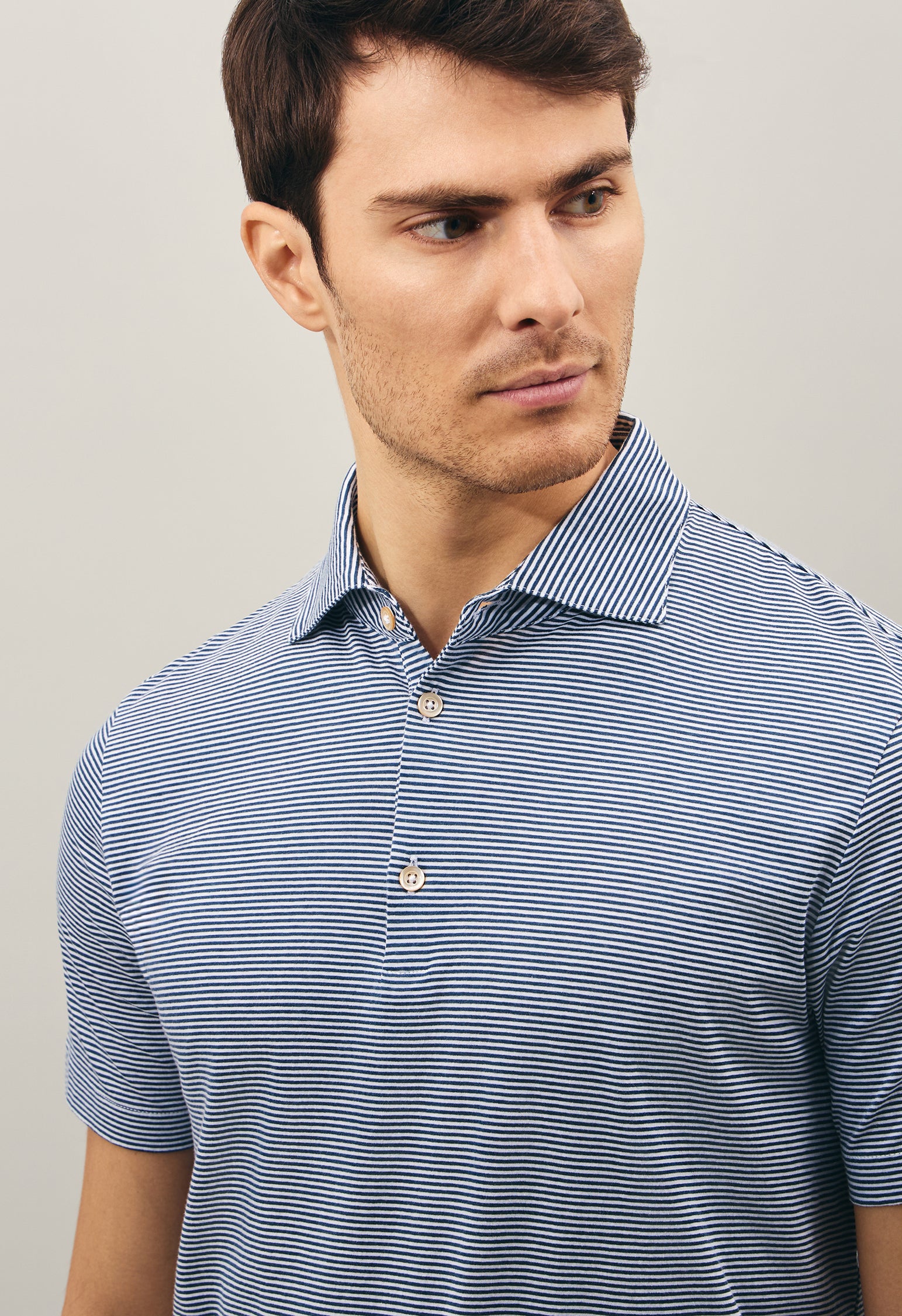 Polo a maniche corte in cotone a righe blu