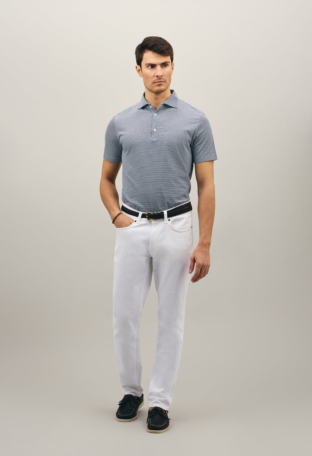 Blaues Gestreiftes Kurzarm-Poloshirt aus Baumwolle