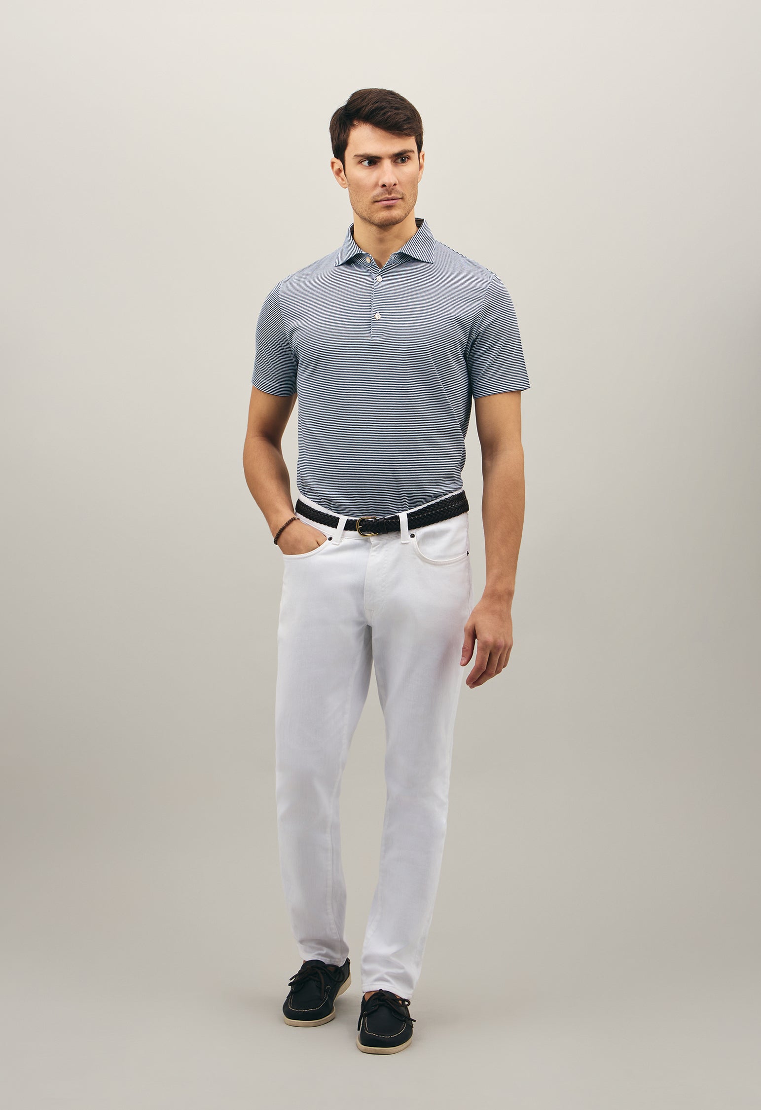 Polo a maniche corte in cotone a righe blu