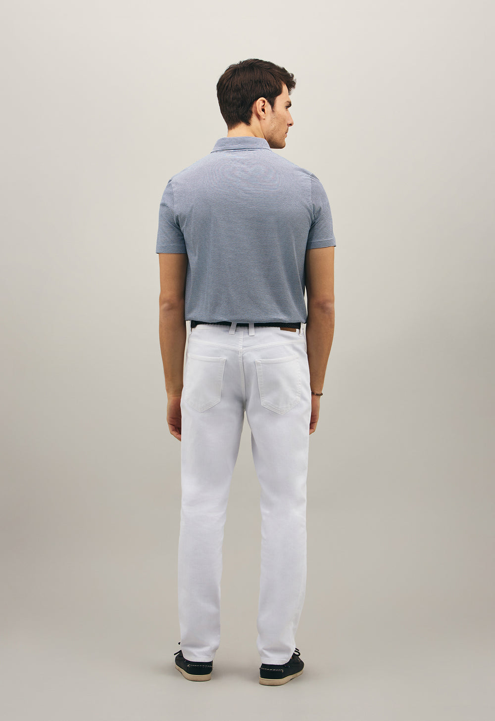 Blaues Gestreiftes Kurzarm-Poloshirt aus Baumwolle