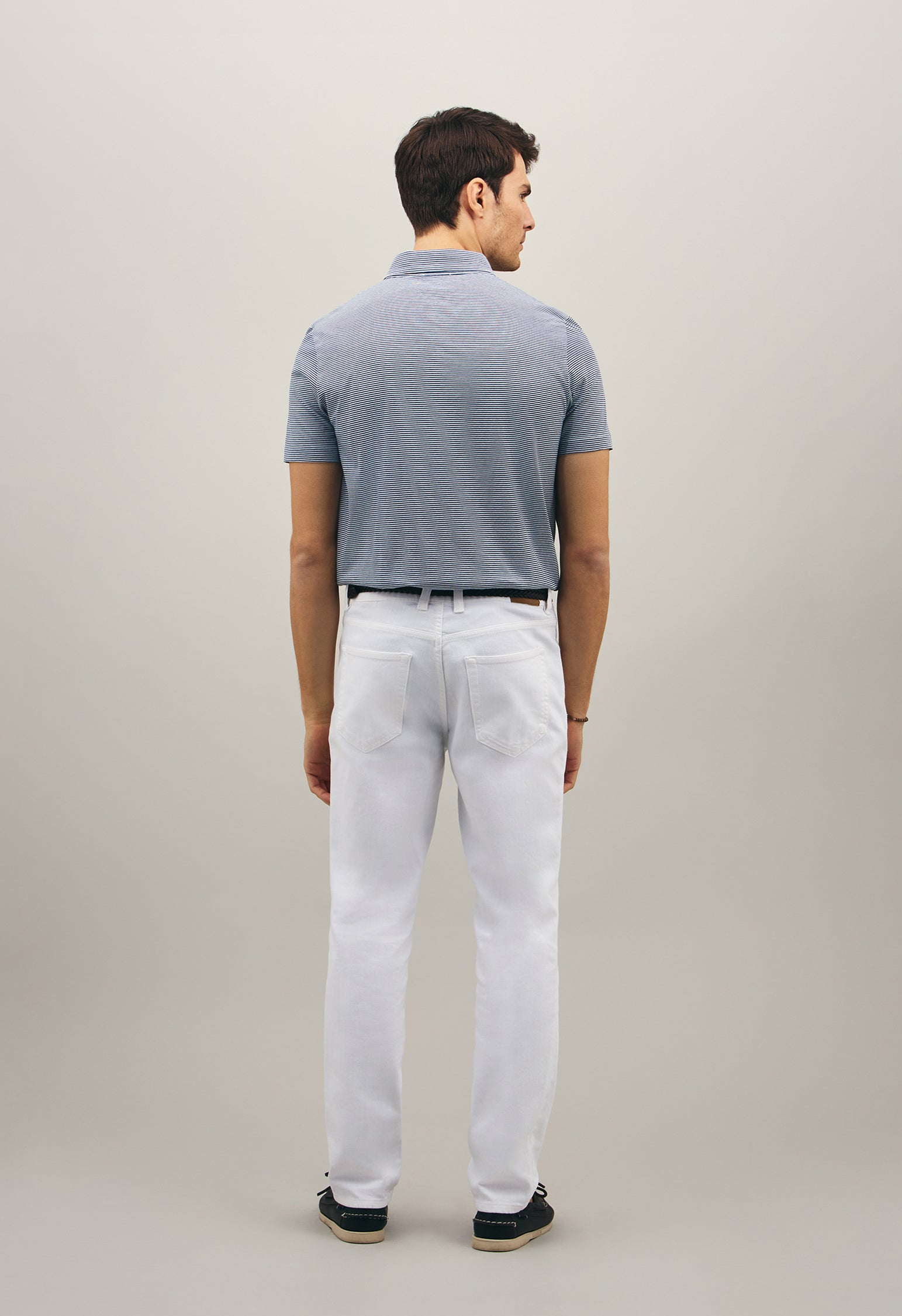 Blaues Gestreiftes Kurzarm-Poloshirt aus Baumwolle