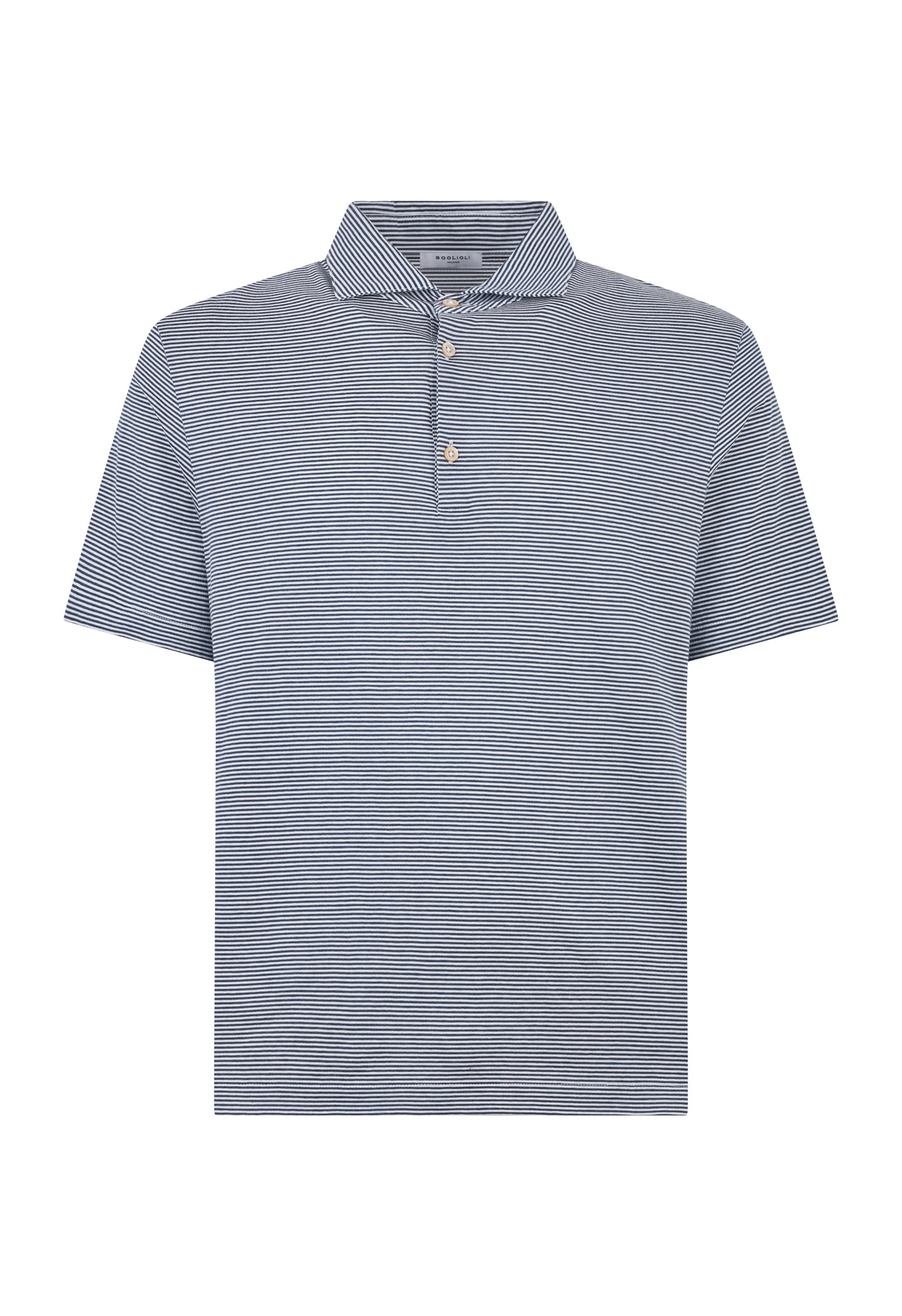 Blaues Gestreiftes Kurzarm-Poloshirt aus Baumwolle