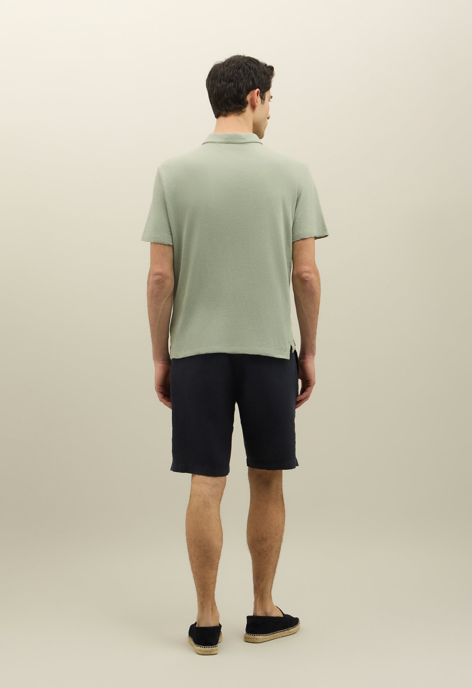 Polo a maniche corte in misto lino e cotone verde