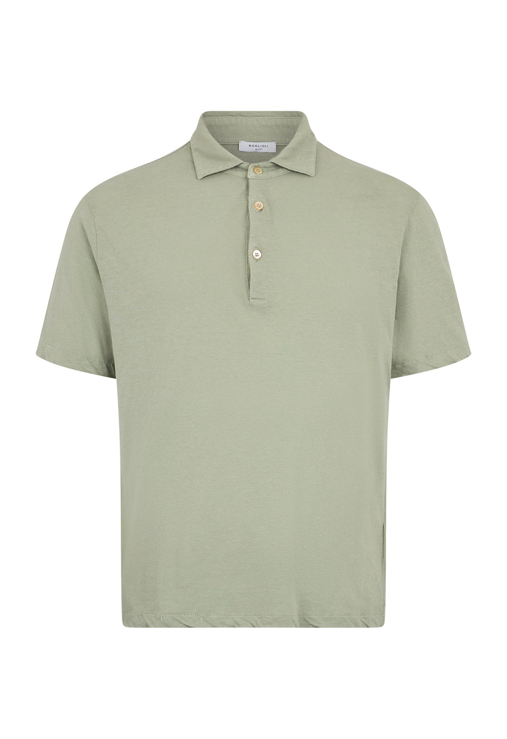 Grünes Kurzarm-Poloshirt aus Baumwoll-Leinen-Mischung