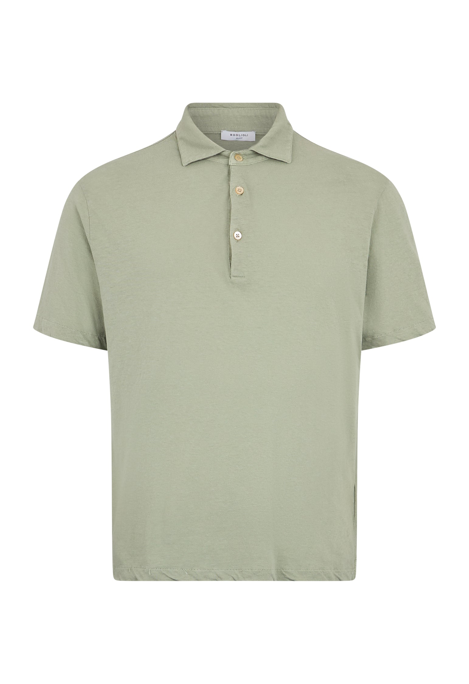 Grünes Kurzarm-Poloshirt aus Baumwoll-Leinen-Mischung
