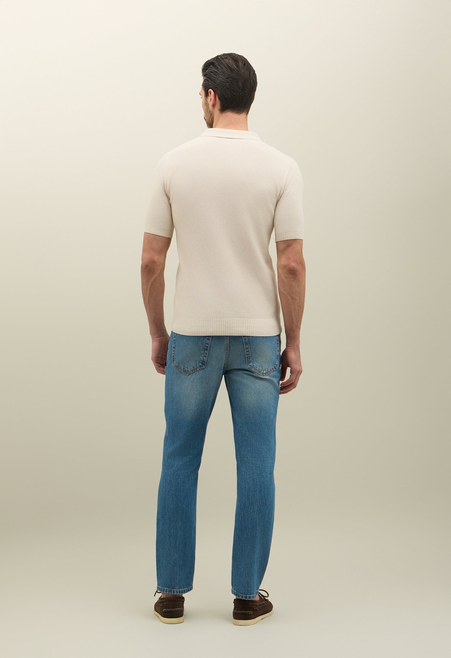 Weißes Kurzarm-Poloshirt aus Baumwolle mit Wabenstruktur