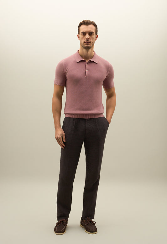 Rosafarbenes Kurzarm-Poloshirt aus Baumwolle mit Wabenstruktur