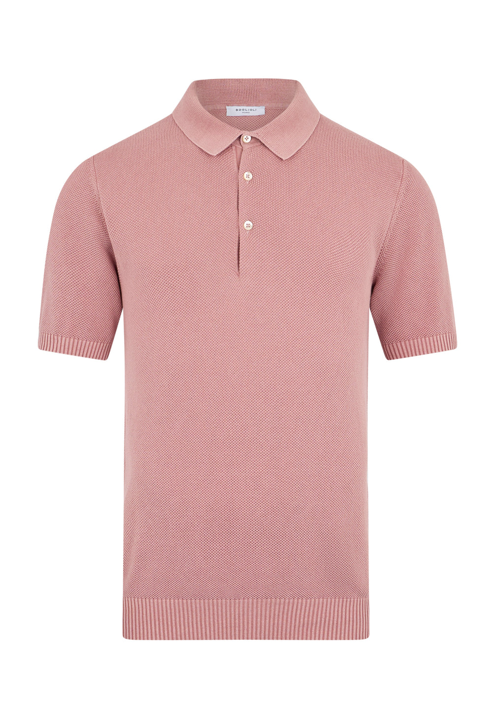 Rosafarbenes Kurzarm-Poloshirt aus Baumwolle mit Wabenstruktur