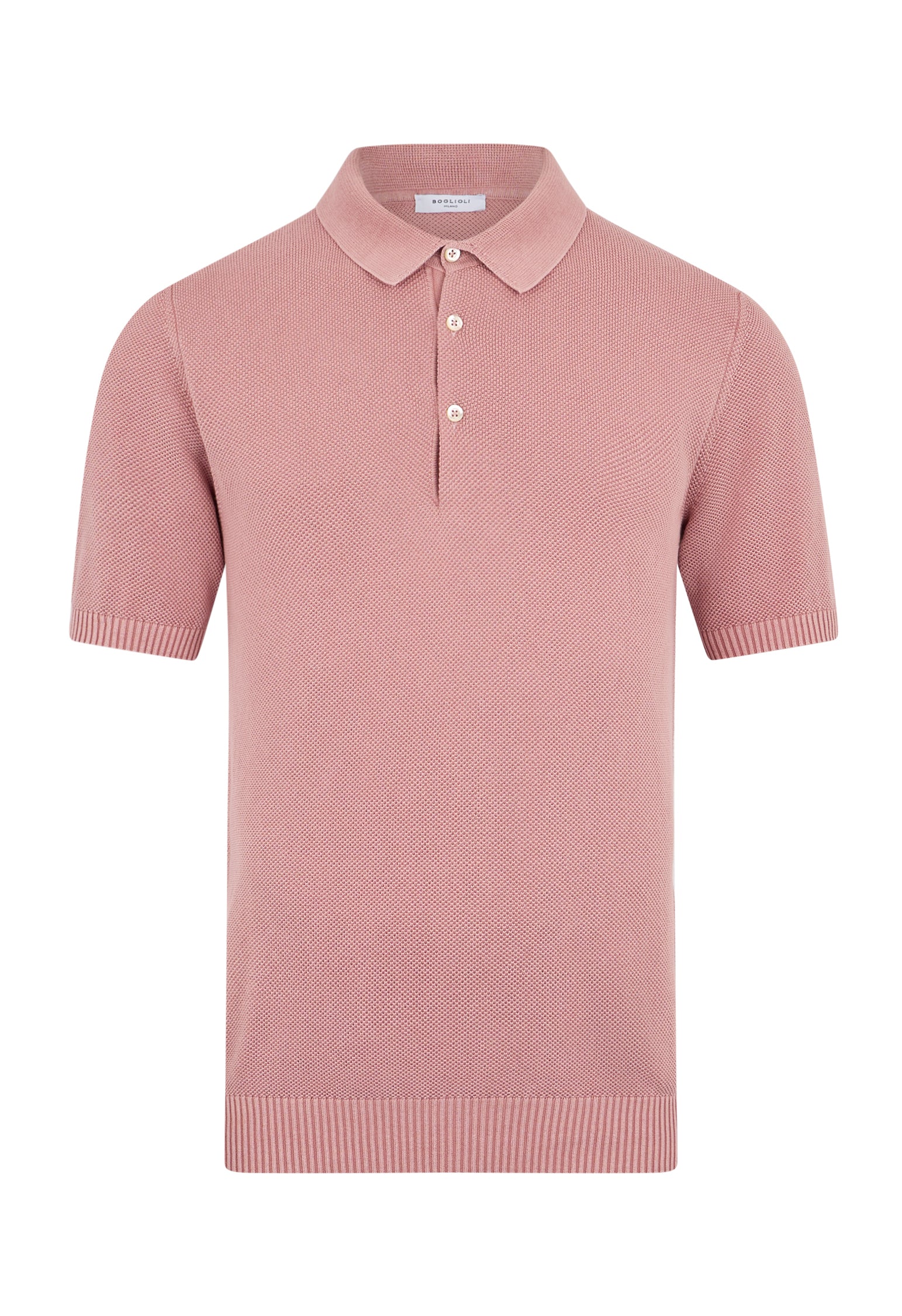 Rosafarbenes Kurzarm-Poloshirt aus Baumwolle mit Wabenstruktur