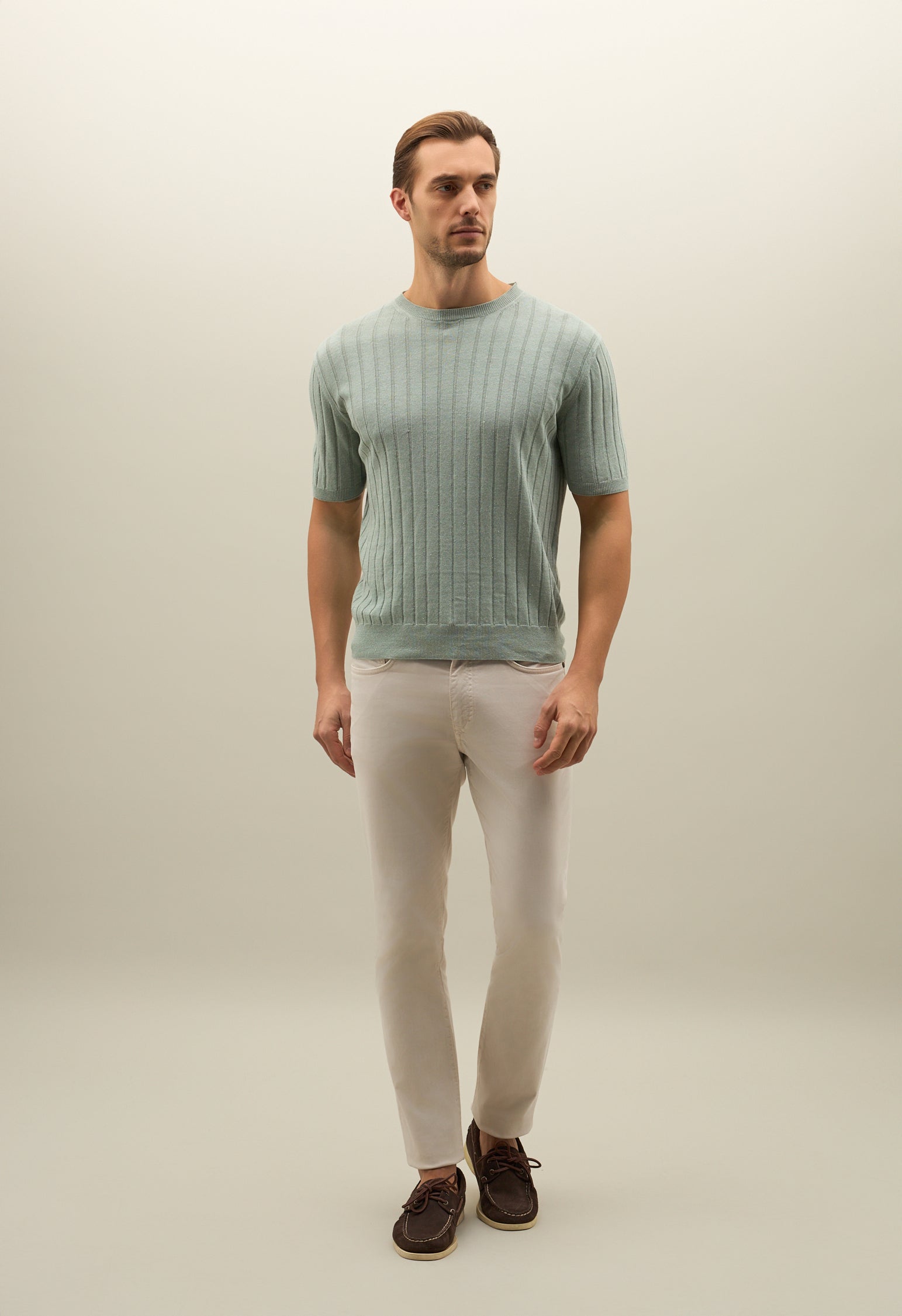 Maglia in lino a coste piatte verde