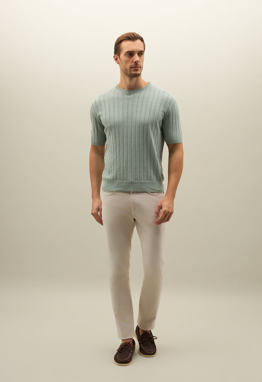 Green Flat Rib Linen T-Shirt