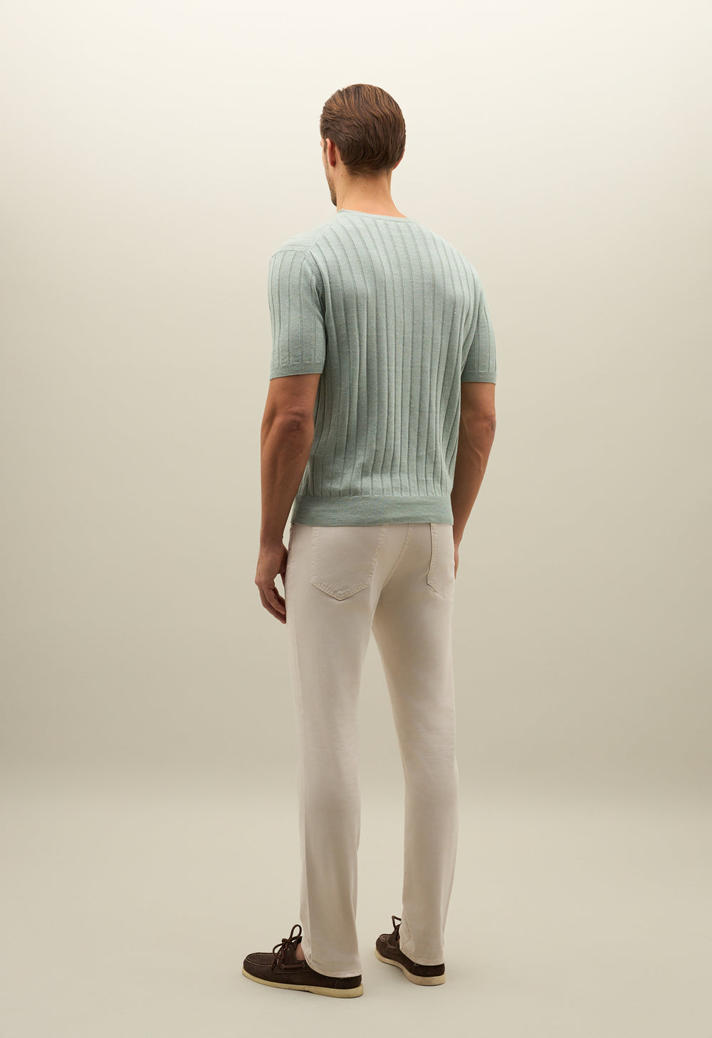 Grünes Flachripp-T-Shirt aus Leinen