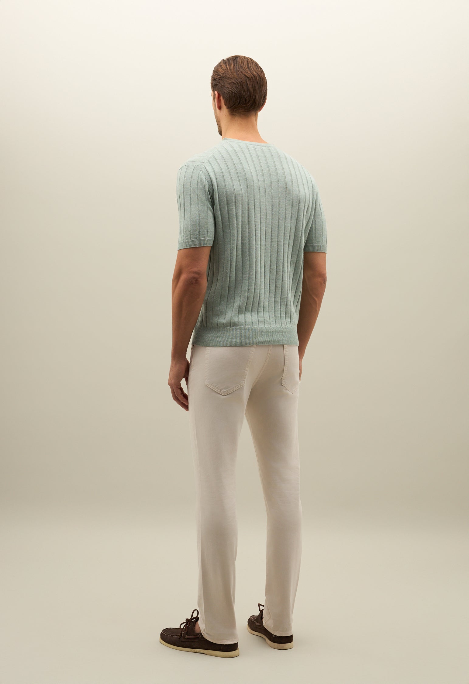 Grünes Flachripp-T-Shirt aus Leinen