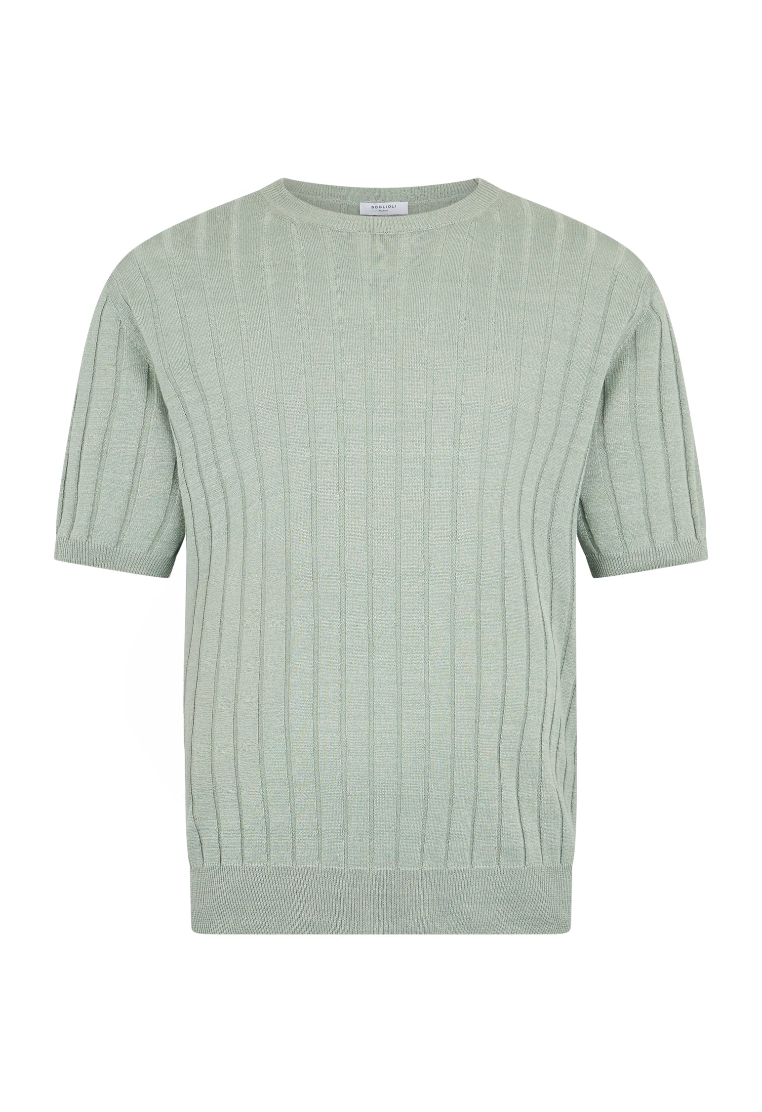 Grünes Flachripp-T-Shirt aus Leinen